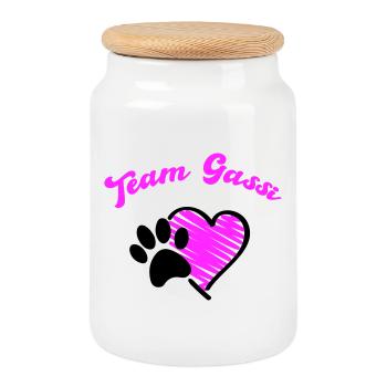 Team Gassi Hund Herz Liebe - Keksdose mit Holzdeckel - Weiß - Vorne