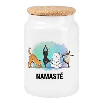 Cat Namaste: Yoga and Zen - Cookie Jar with Wooden Lid - white - Front