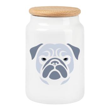 Pug , Dog head - Cookie Jar with Wooden Lid - white - Front