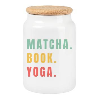 MATCHA BOOK YOGA - Cookie Jar with Wooden Lid - white - Front