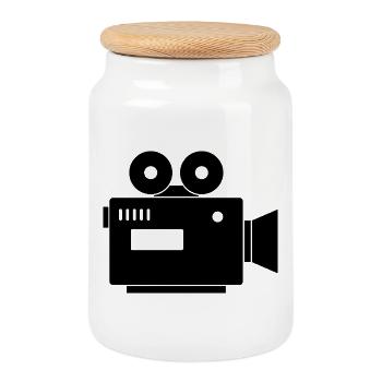 Movie camera - Cookie Jar with Wooden Lid - white - Front
