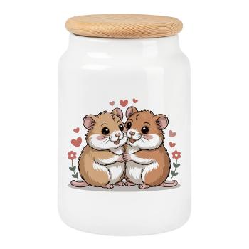 Hamster Couple Valentine's Day - Cookie Jar with Wooden Lid - white - Front
