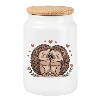 Un couple hérisson amoureux au cœur - Boîte à biscuits avec couvercle en bois - blanc - Devant
