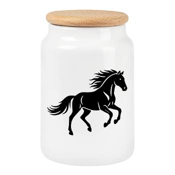 cheval - Boîte à biscuits avec couvercle en bois - blanc - Devant
