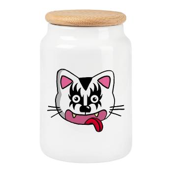 Chat mignon mais démoniaque - Boîte à biscuits avec couvercle en bois - blanc - Devant