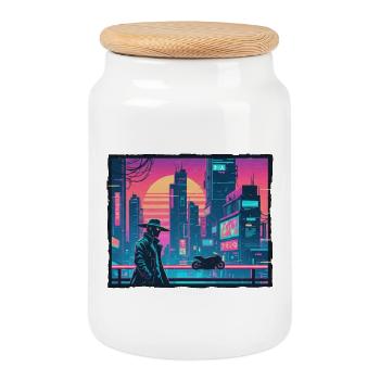 Rétro Wave Tokyo Cyber - Boîte à biscuits avec couvercle en bois - blanc - Devant