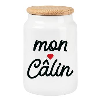 Mon Calin Script Rouge Cœur - Boîte à biscuits avec couvercle en bois - blanc - Devant
