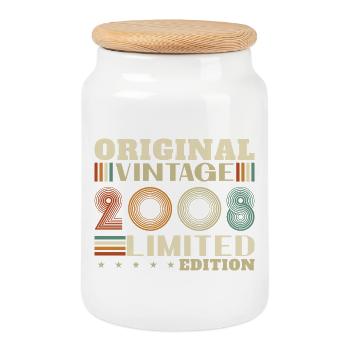 2008 Vintage Retro Geburtstagsgeschenk - Keksdose mit Holzdeckel - Weiß - Vorne