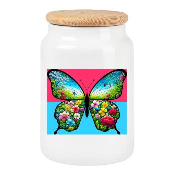 papillon - Boîte à biscuits avec couvercle en bois - blanc - Devant