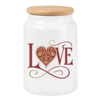 Amour - Cœur - Saint Valentin - Mariage - Boîte à biscuits avec couvercle en bois - blanc - Devant