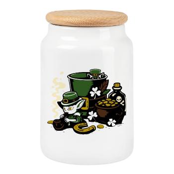 Leprechaun in the pot of gold - Cookie Jar with Wooden Lid - white - Front