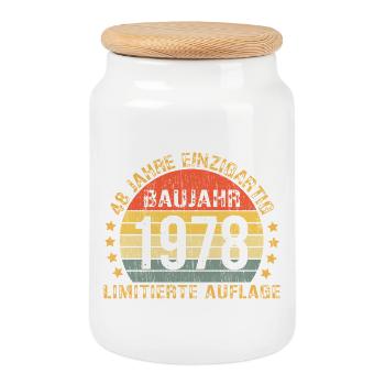 48. Geburtstag Mann Frau 48 Jahre 1978 Deko Lustig - Keksdose mit Holzdeckel - Weiß - Vorne