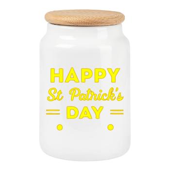 Saint-Patrick Neon Jaune Joyeux Jour - Boîte à biscuits avec couvercle en bois - blanc - Devant