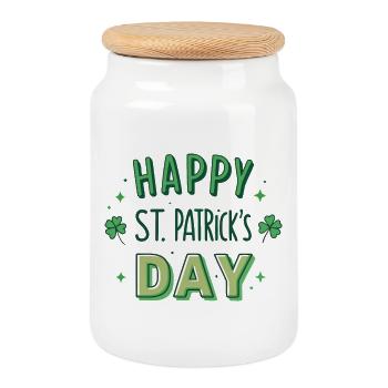 Joyeuse Saint-Patrick Graphisme Vert - Boîte à biscuits avec couvercle en bois - blanc - Devant