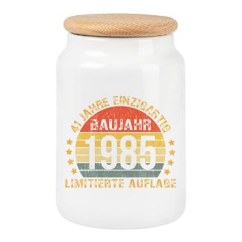 Year of manufacture 1985 Limited edition 41st birthday - Cookie Jar with Wooden Lid - white - Front
