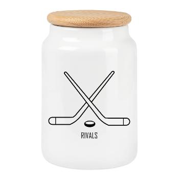 Rivaux, design hockey, motif de rivalité - Boîte à biscuits avec couvercle en bois - blanc - Devant