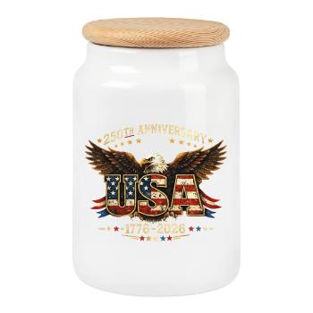 250-jähriges Jubiläum USA 1776-2026 Eagle 4. Juli - Keksdose mit Holzdeckel - Weiß - Vorne