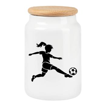 Fussballerin Fussball Silhouette - Keksdose mit Holzdeckel - Weiß - Vorne