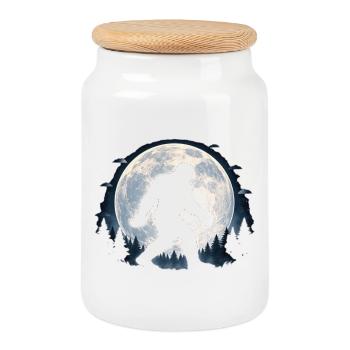 Moonlight Forest Bigfoot Silhouette - Cookie Jar with Wooden Lid - white - Front