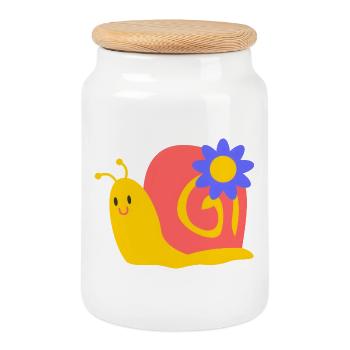 Cute Snail with Flower – Children's Motif Colorful - Cookie Jar with Wooden Lid - white - Front