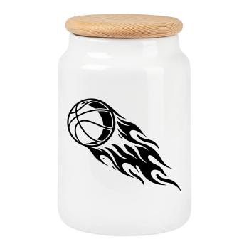 Basketball Fire - Cookie Jar with Wooden Lid - white - Front