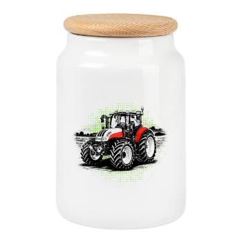 Ferme Steyr Tracteur Rouge – Motif à mi-teinte - Boîte à biscuits avec couvercle en bois - blanc - Devant