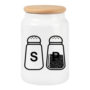 Set Salière et Poivrière - Boîte à biscuits avec couvercle en bois - blanc - Devant
