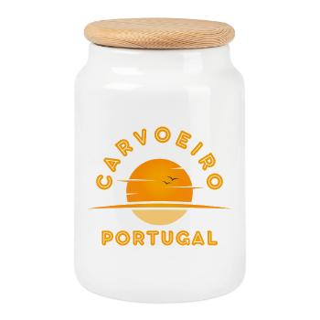 Emblème du lever du soleil du Portugal de Carvoeiro Portugal - Boîte à biscuits avec couvercle en bois - blanc - Devant