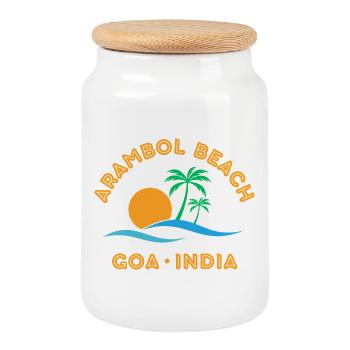 Arambol Beach, Goa, Indien Sonnenuntergangspalme - Keksdose mit Holzdeckel - Weiß - Vorne