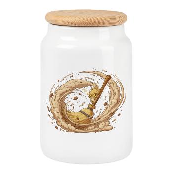 Haunted Broom Whirling Spirit - Cookie Jar with Wooden Lid - white - Front