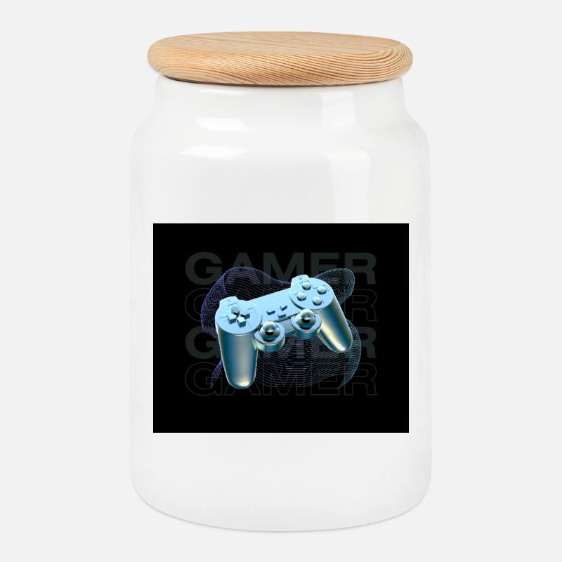 Neonblauer Controller 3D - Keksdose mit Holzdeckel - Weiß