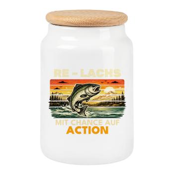 Fishing Gift Man Angler Dad Re Salmon - Cookie Jar with Wooden Lid - white - Front