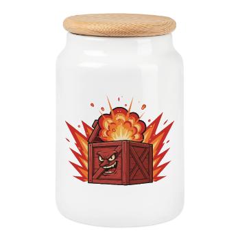 Boîte en bois explosive au visage sombre - Boîte à biscuits avec couvercle en bois - blanc - Devant