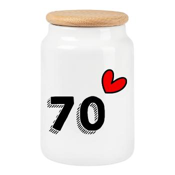 70. 70 YEARS. 70th ANNIVERSARY. 70 YEARS ANNIVERSARY. - Cookie Jar with Wooden Lid - white - Front