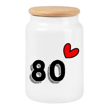 80. 80 YEARS. 80th ANNIVERSARY. 80 YEARS ANNIVERSARY. - Cookie Jar with Wooden Lid - white - Front