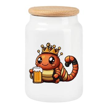 Wurm Bier König - Keksdose mit Holzdeckel - Weiß - Vorne