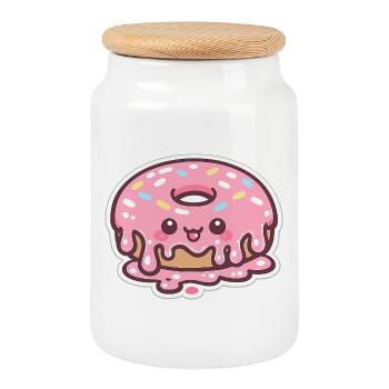 Kawaii Donut mit Zuckerguss - Keksdose mit Holzdeckel - Weiß - Vorne