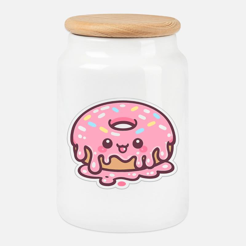 Kawaii Donut mit Zuckerguss - Keksdose mit Holzdeckel - Weiß