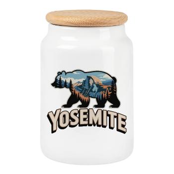 Yosemite Bär - Nationalpark Outdoor Design - Keksdose mit Holzdeckel - Weiß - Vorne