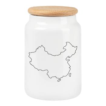 Carte de la Chine - Boîte à biscuits avec couvercle en bois - blanc - Devant