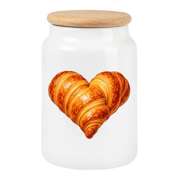 Illustration de croissant en forme de cœur - Boîte à biscuits avec couvercle en bois - blanc - Devant