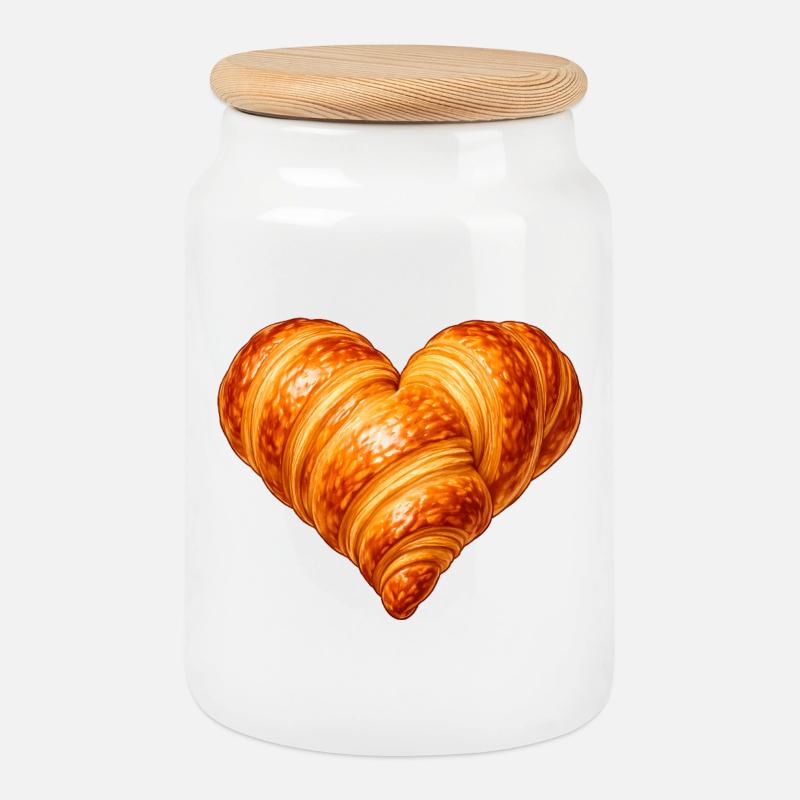 Herzförmiges Croissant Illustration  - Keksdose mit Holzdeckel - Weiß