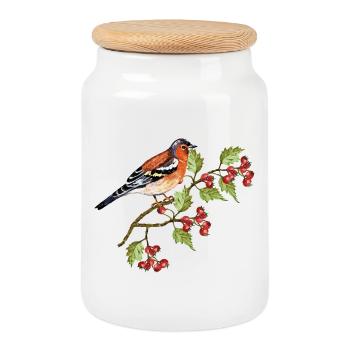 Colorful bird - Cookie Jar with Wooden Lid - white - Front