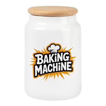 Baking Machine Fun - Cookie Jar with Wooden Lid - white - Front