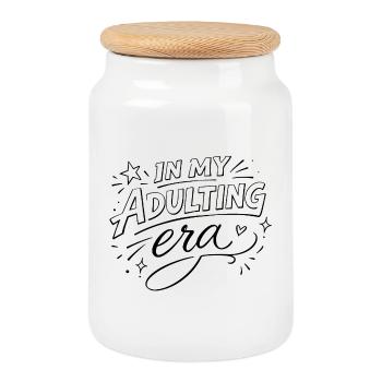 In My Adulting Era – Trend Spruch Lettering - Keksdose mit Holzdeckel - Weiß - Vorne