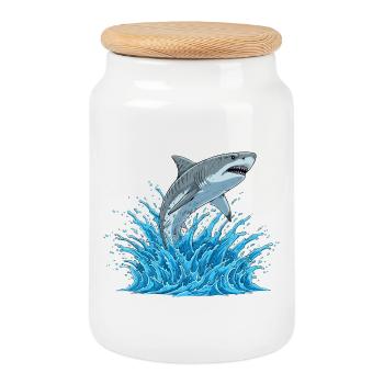 Shark jump over white water - Cookie Jar with Wooden Lid - white - Front