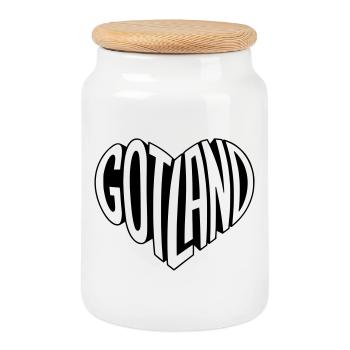 Gotland, Schweden Schriftzug Herz - Keksdose mit Holzdeckel - Weiß - Vorne