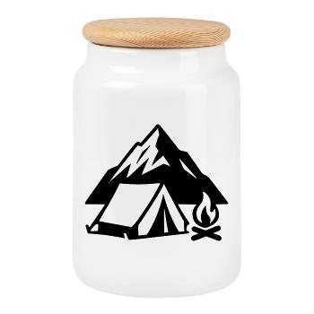 Bergcamping Zelt Feuer Gipfel - Keksdose mit Holzdeckel - Weiß - Vorne