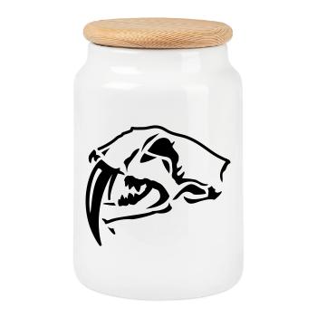 Sabre-toothed Tiger Skull - Cookie Jar with Wooden Lid - white - Front