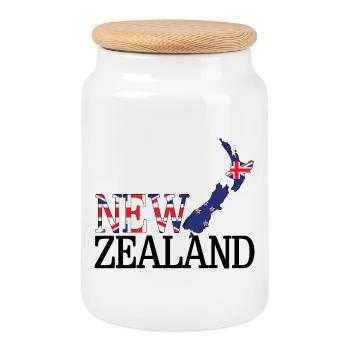 Carte terrestre de la Nouvelle-Zélande Drapeau de la Nouvelle-Zélande - Boîte à biscuits avec couvercle en bois - blanc - Devant